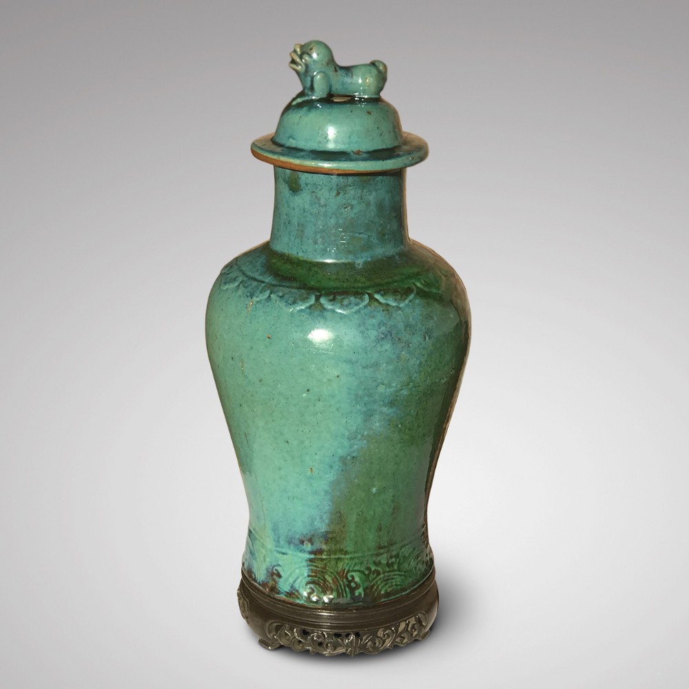 Large 19th Century Chinese Jun Stoneware Vase & Cover