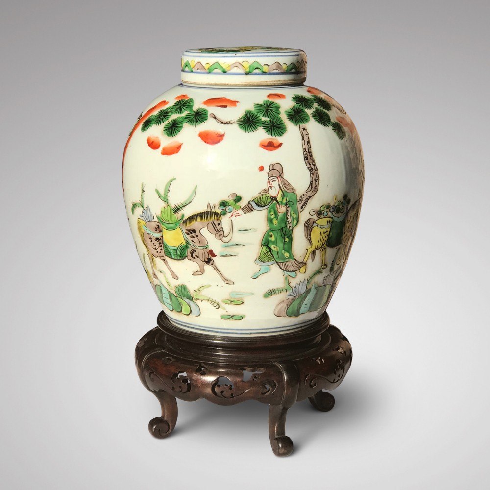 19th Century Chinese Famille Verte Ginger jar & Cover