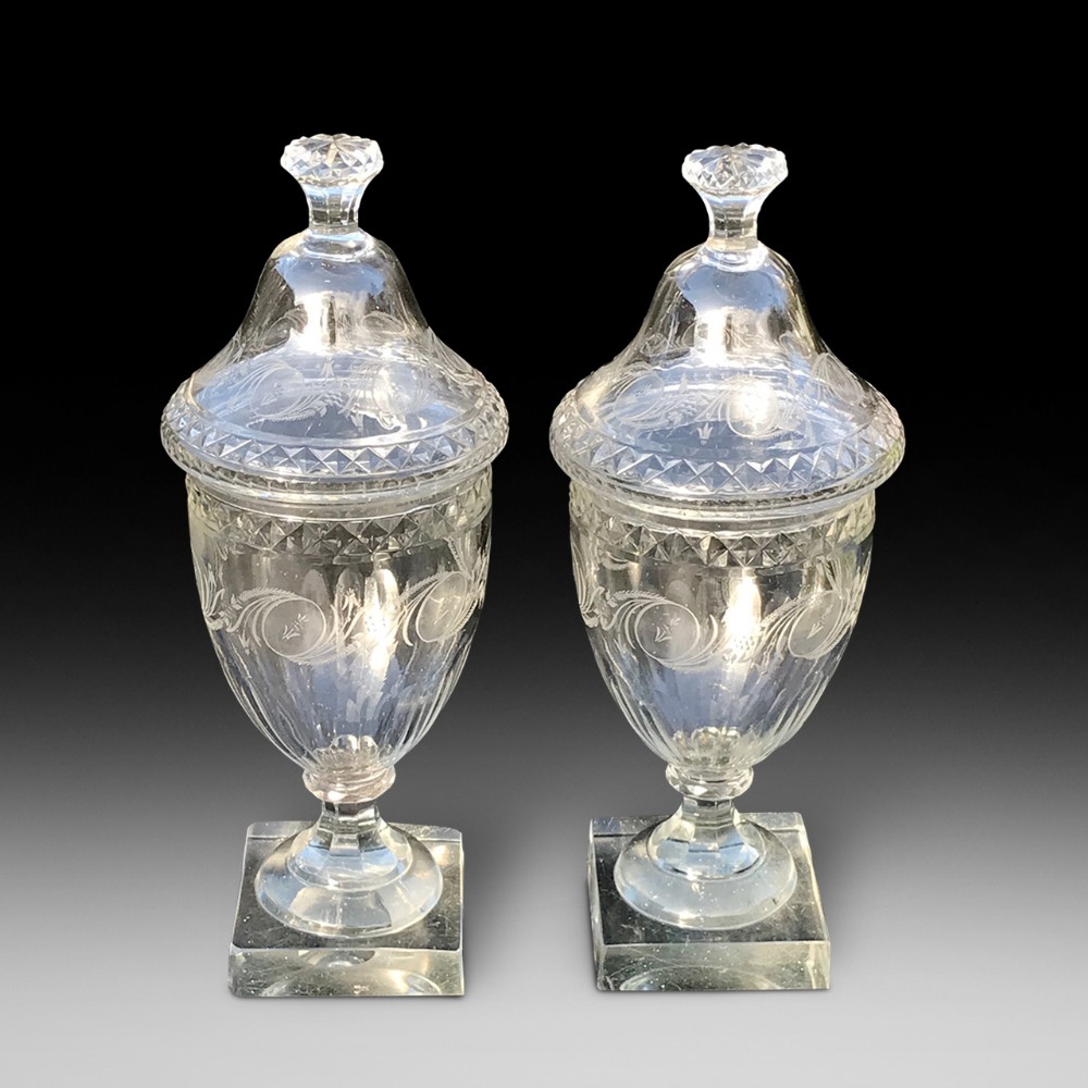 A Fabulous Pair of 19th Century Glass Urns & Covers
