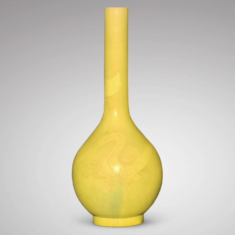 Enormous Yellow Chinese Ceramic Bottle Vase