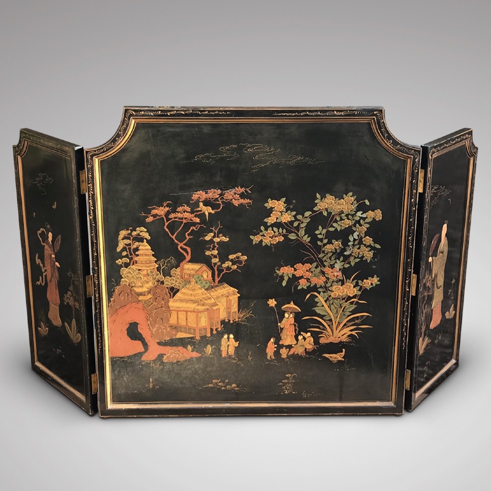 A Large 19th Century Chinoiserie Folding Firescreen