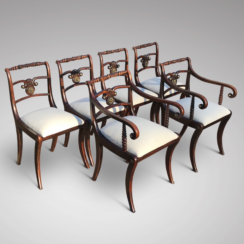 Set of 6 Regency Dining Chairs with Original Painted Finish