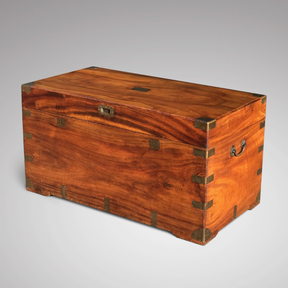 Huge 19th Century Ah Foo Camphor Wood Campaign Trunk