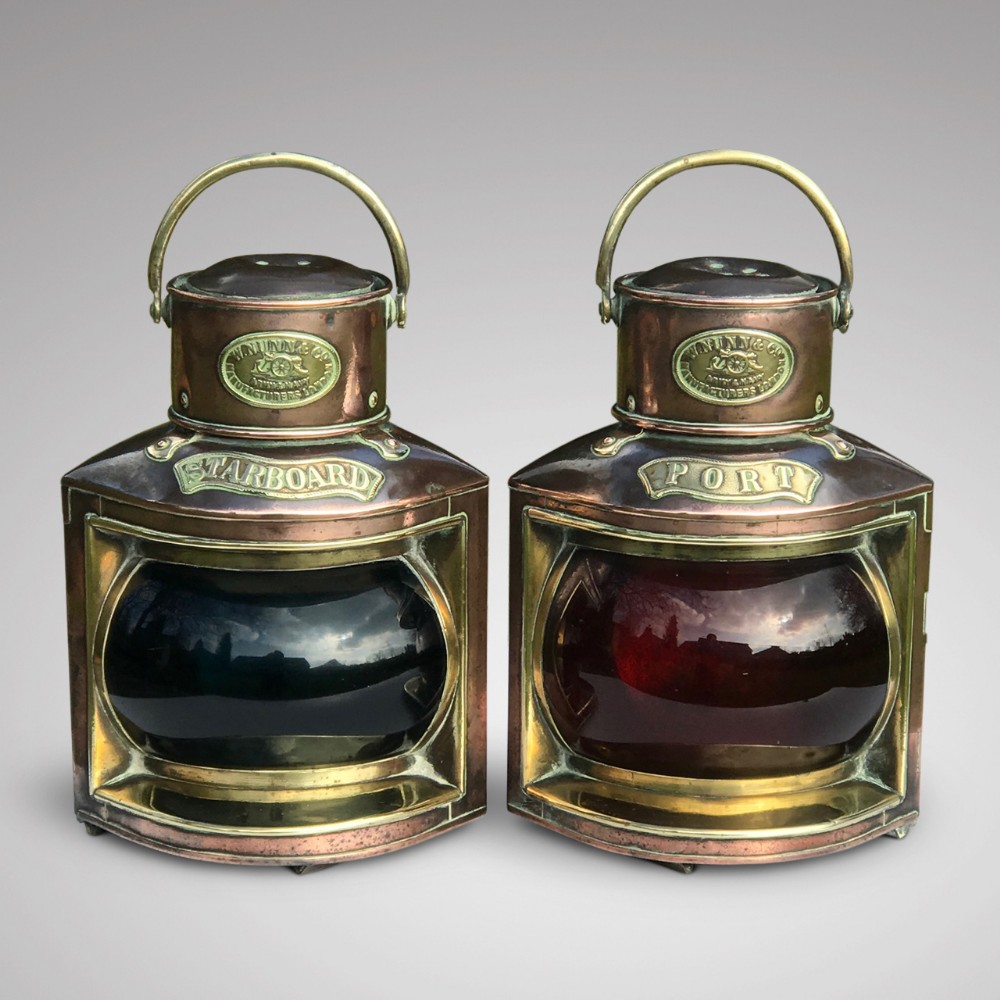 Pair of 19th Century Copper & Brass Ships Lanterns