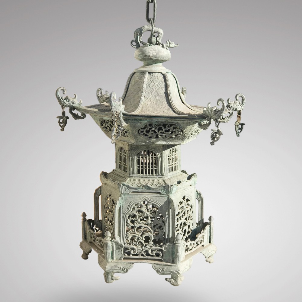 Antique Japanese Bronze Pagoda Shaped Lantern