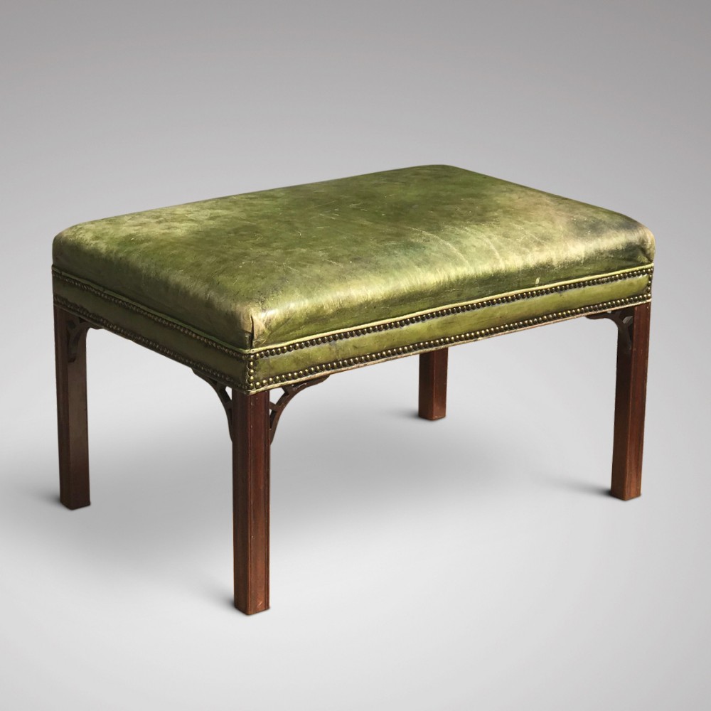 Large Mahogany Leather Covered Stool in the Georgian Style