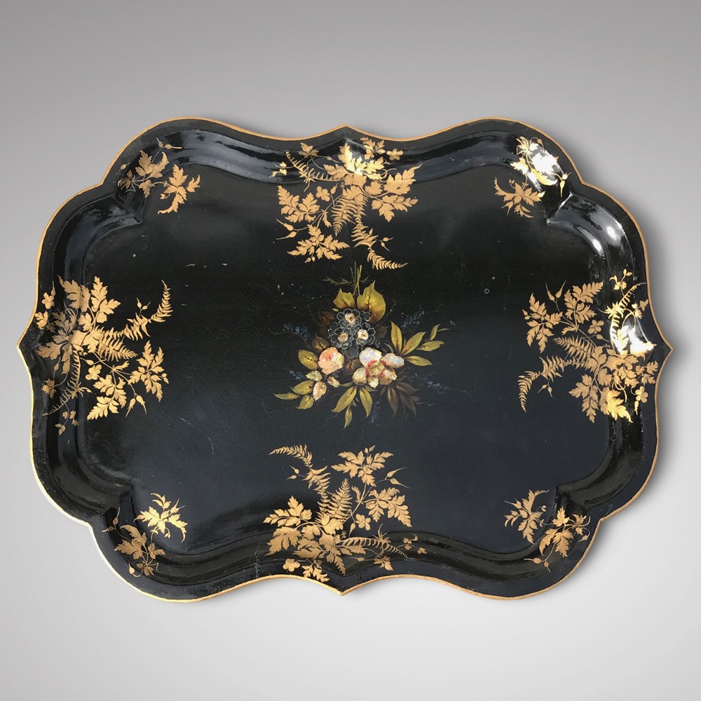 Victorian Papier Mache Tray Inlaid with Mother of Pearl