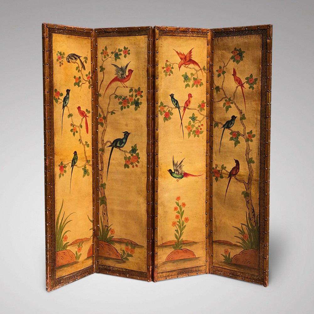 19th Century Four Fold Painted Screen
