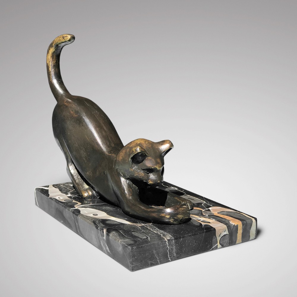 Art Deco Bronze Cat Sculpture