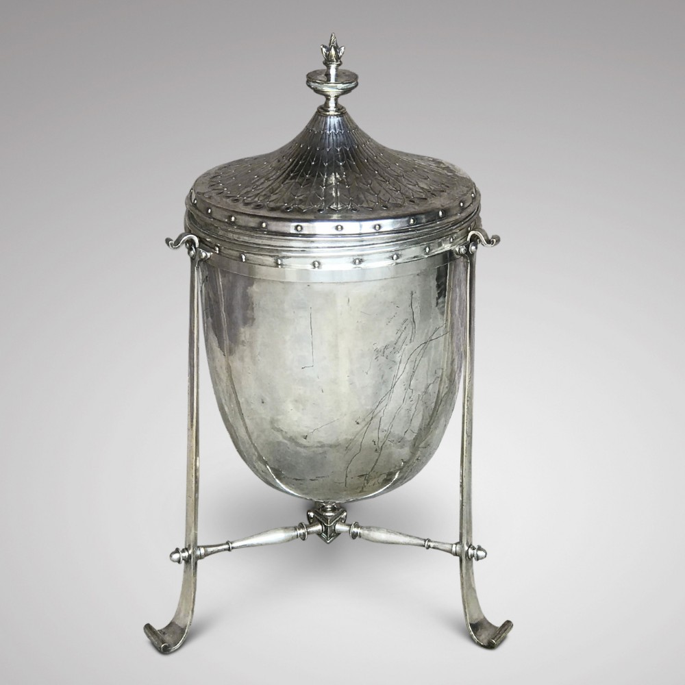 A Regency Silvered Brass Urn Shaped Coal Bin