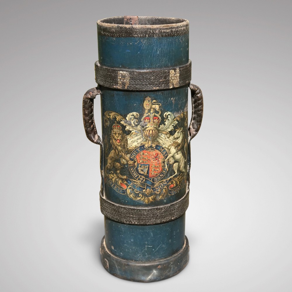 19th Century Blue Leather Stick Stand with Royal Coat of Arms