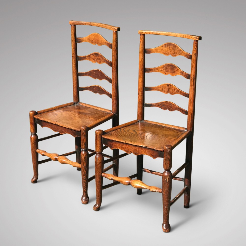 Pair of 19th Century Elm Ladder Back Side Chairs
