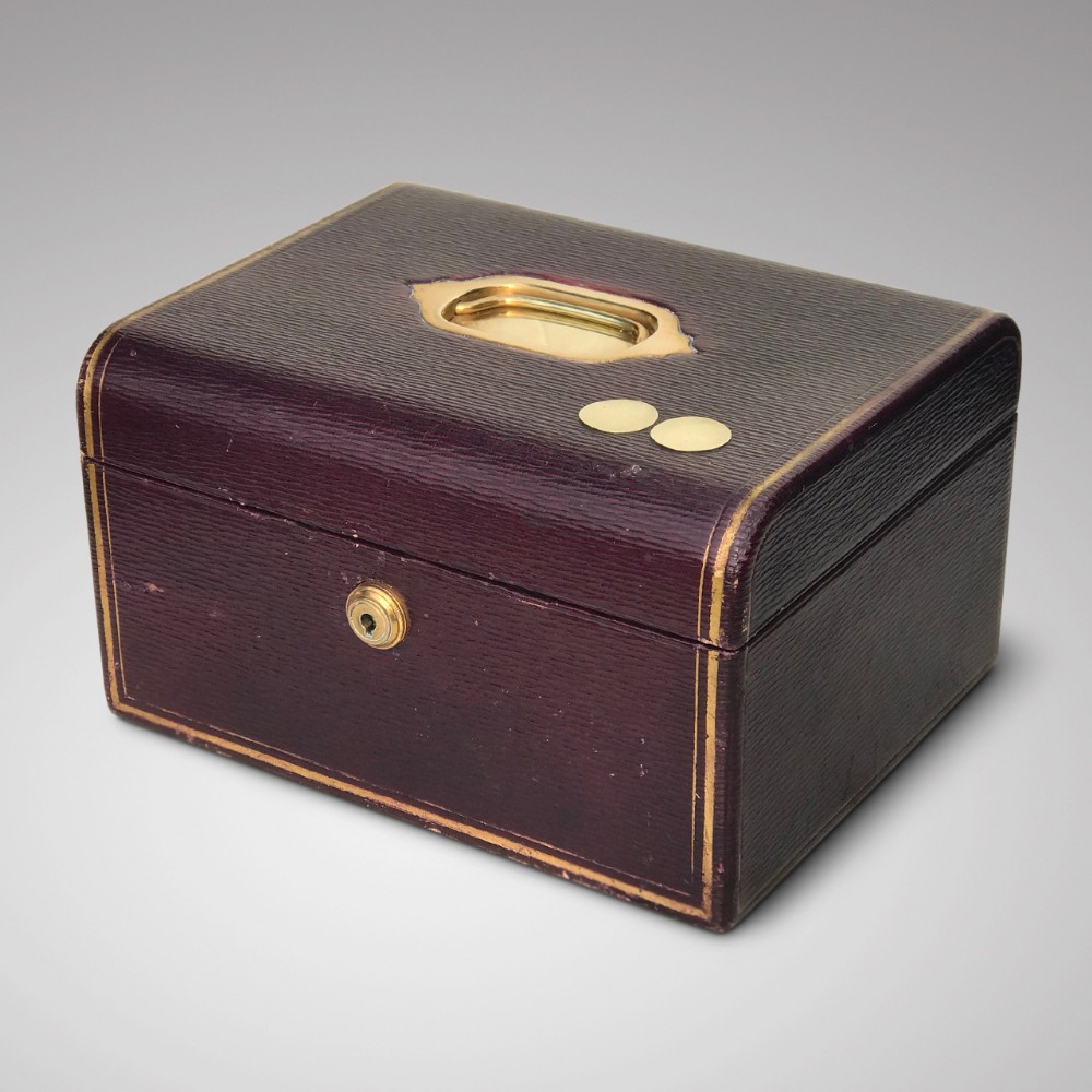 Antique Purple Leather Covered Jewellery Box By Waring & Gillow