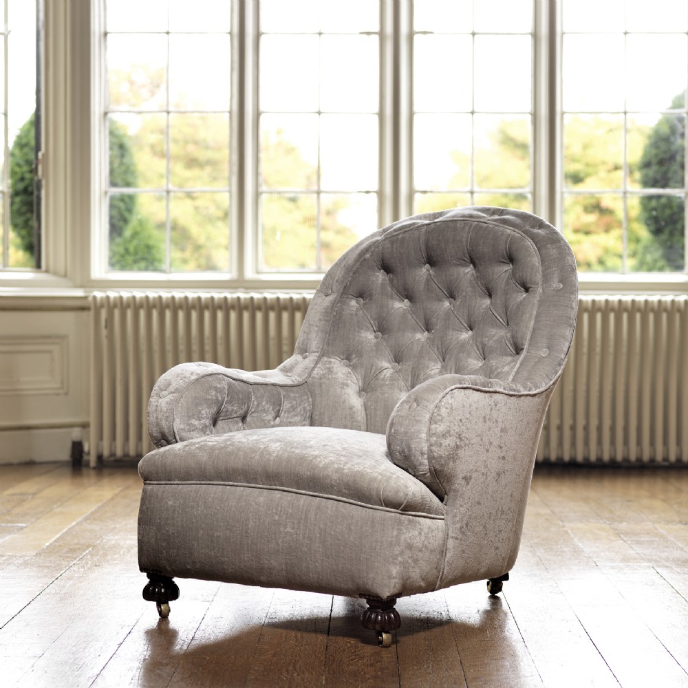 19th Century Velvet Covered Buttoned Armchair