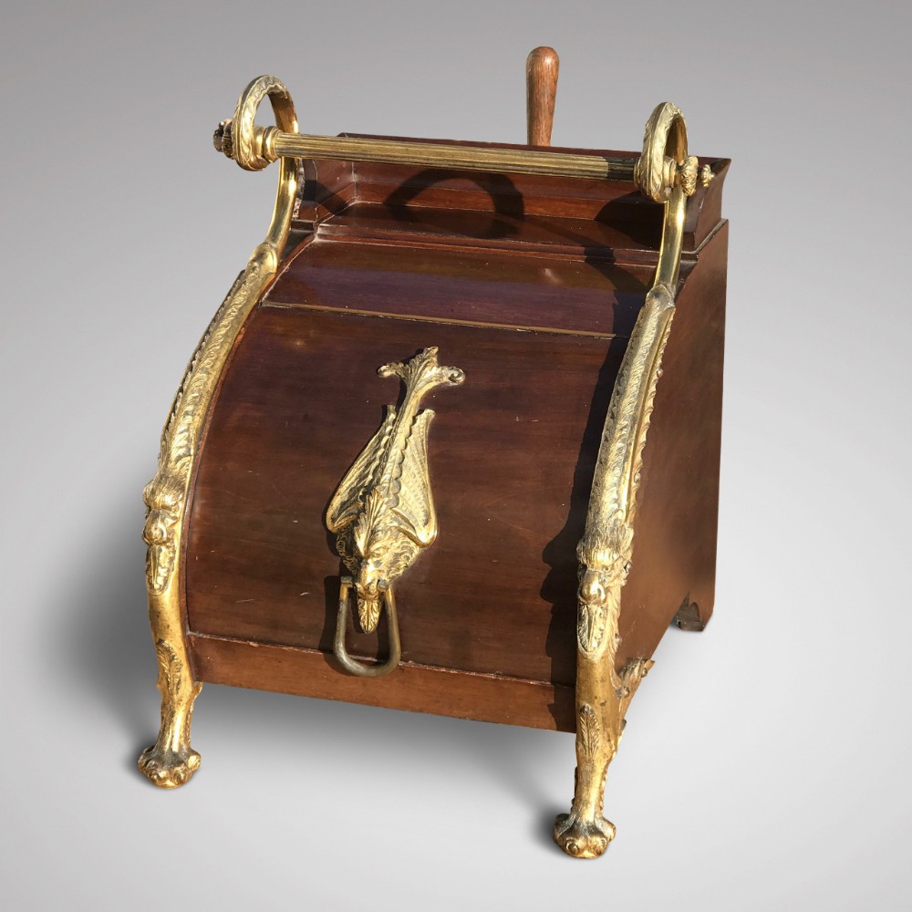 19th Century Mahogany Gilt Metal Mounted Coal Box in the Regency Style