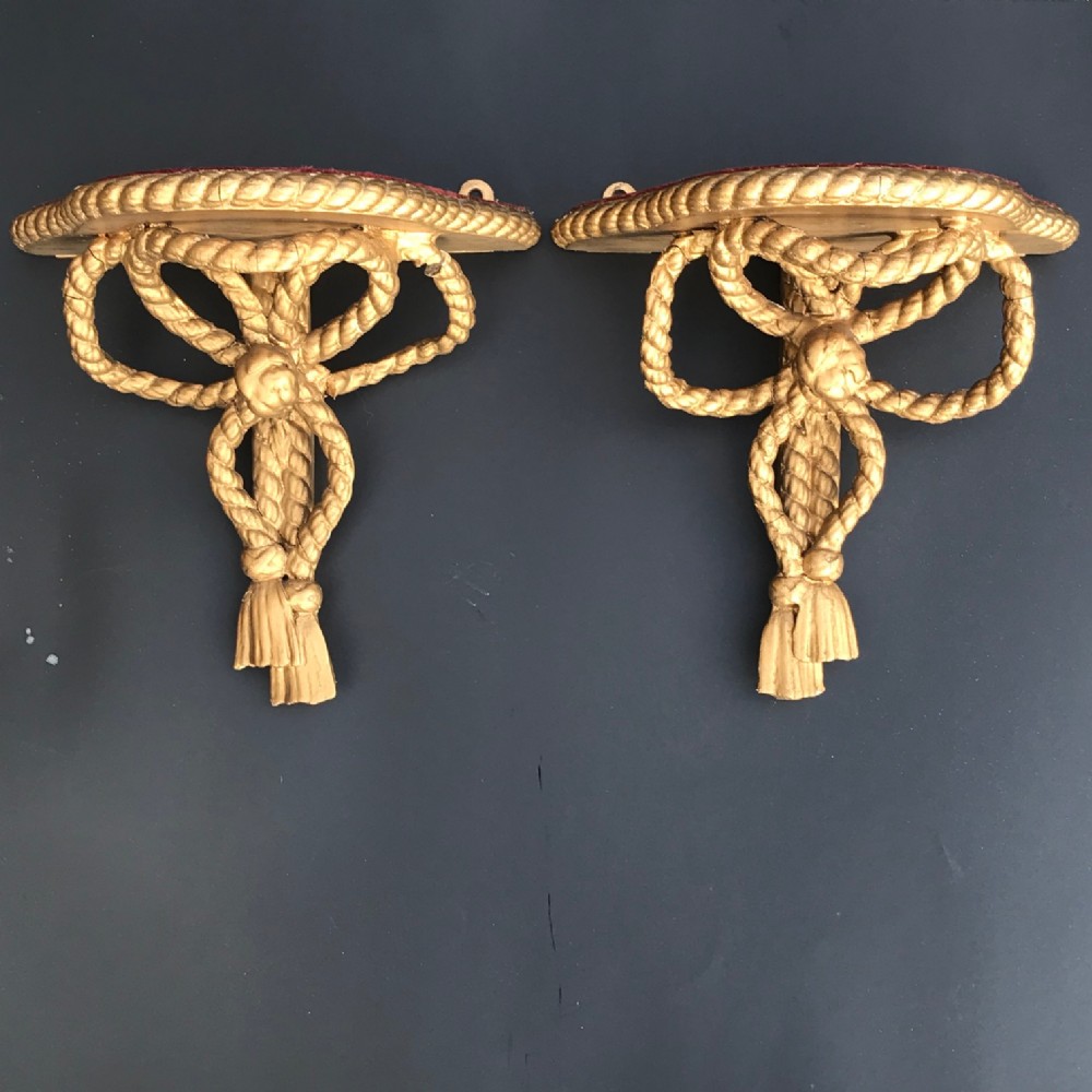 Pair of Victorian Rope Design Gilt Wood Wall Brackets