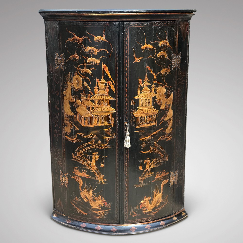 George III Japanned Corner Cupboard with Chinoiserie Decoration