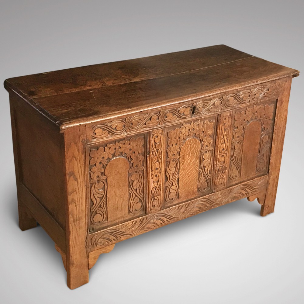 Early 18th Century Welsh Carved Oak Coffer