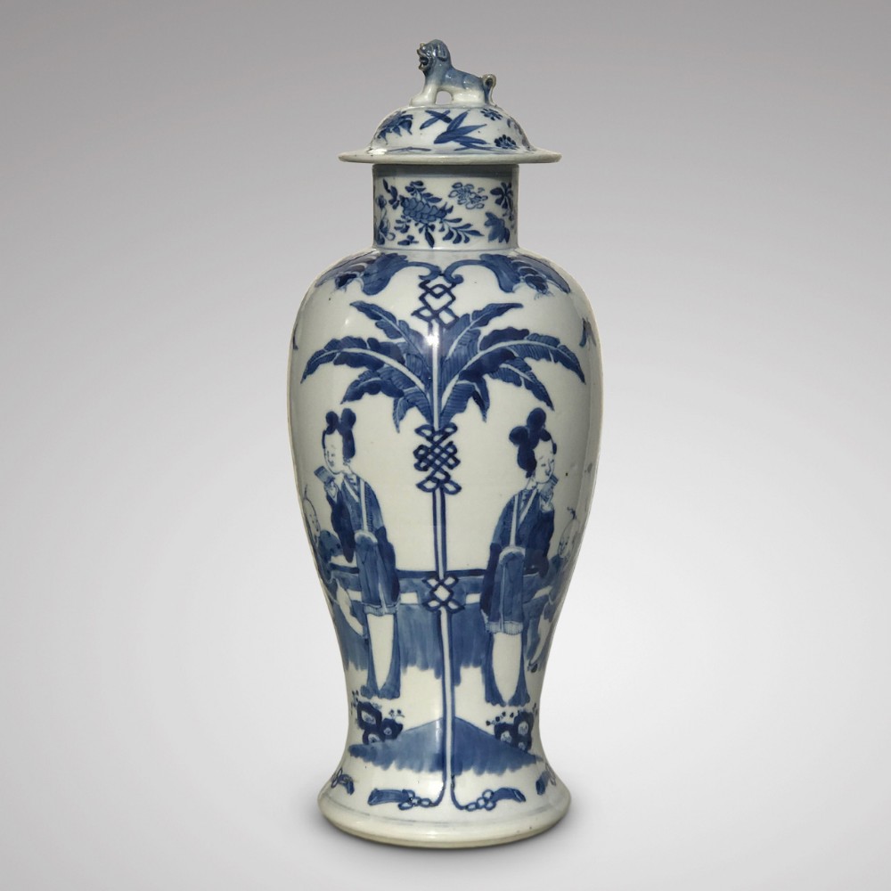 19th Century Chinese Blue & White Baluster Vase & Cover