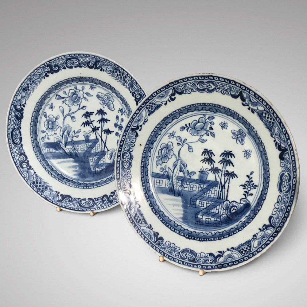 Pair of 18th Century Chinese Blue & White Plates