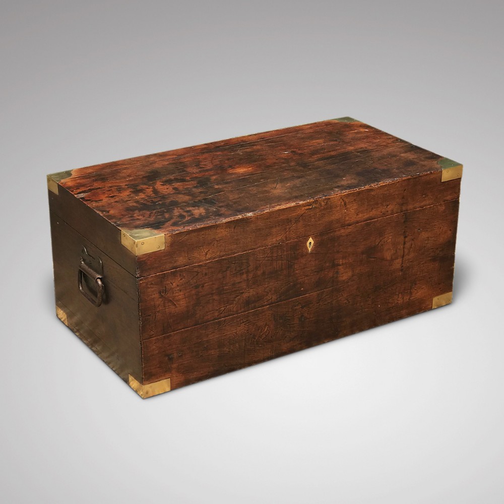 19th Century Teak Brass Cornered Trunk