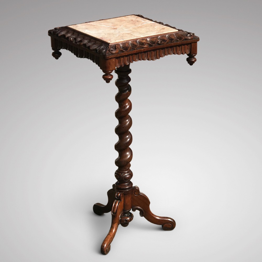19th Century Carved Rosewood Lamp Table with Marble Top