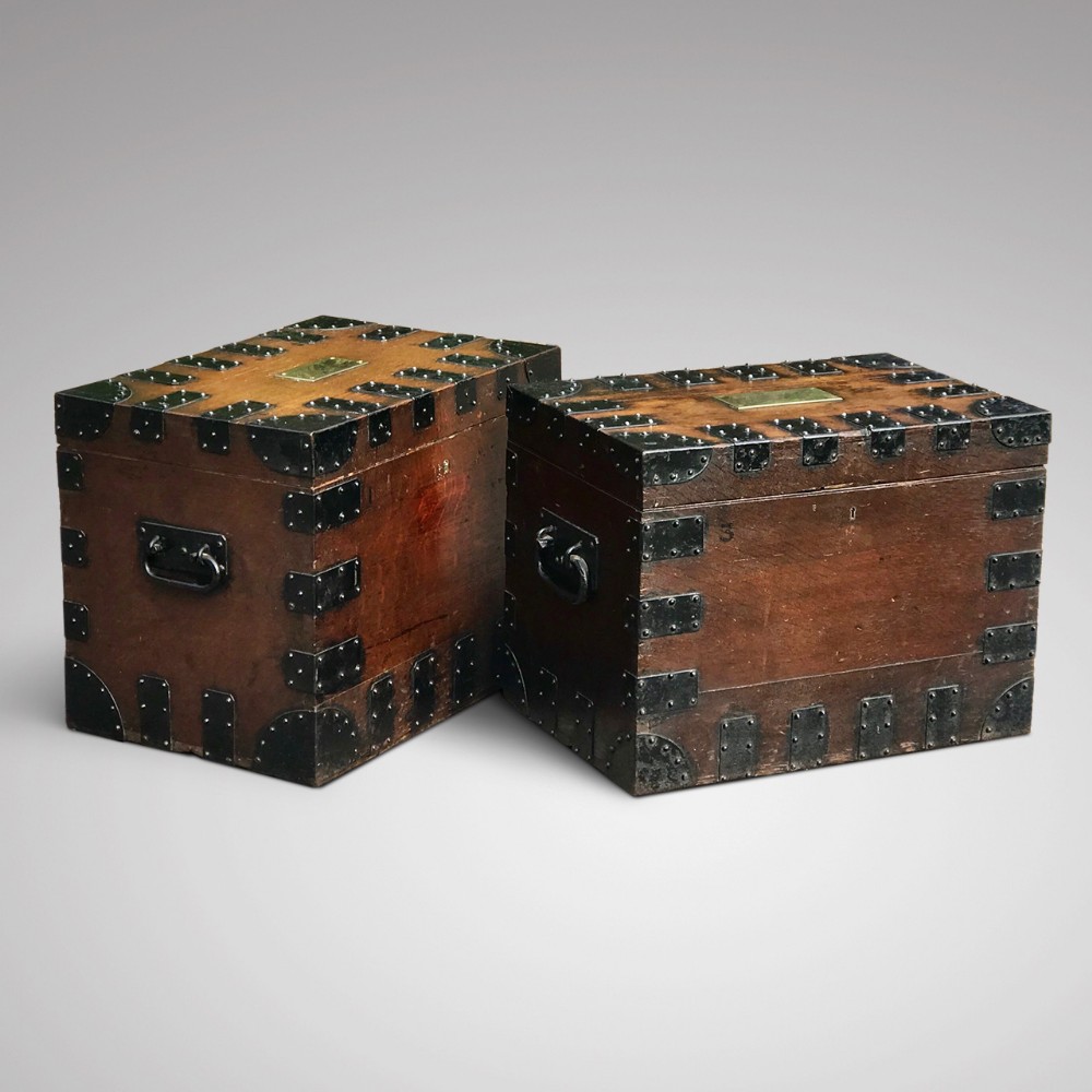 Pair of 19th Century Oak Silver Chests By Elkington & Co