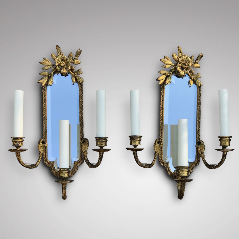 Pair of French 19th Century Gilt Brass Girandoles