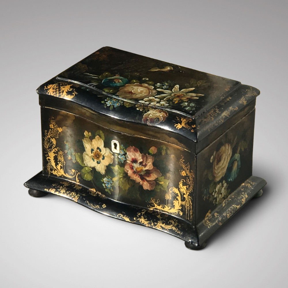 Victorian Serpentine Papier Mache Tea Caddy