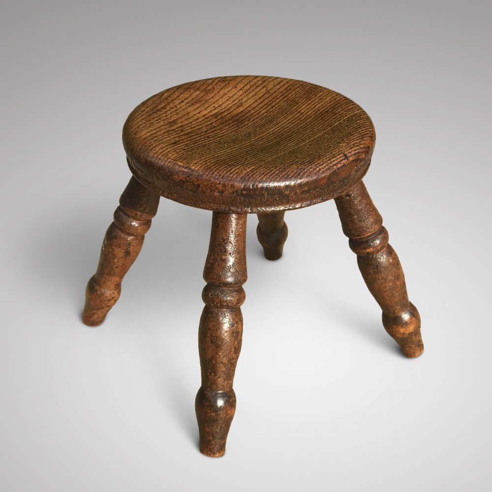 Early 19th Century Welsh Oak Stool with Traces of Original Paint