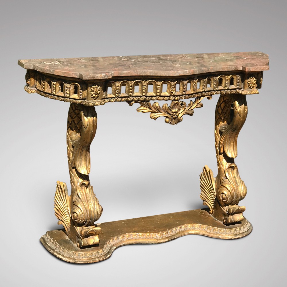 19th Century Gilded Console Table with Marble Top