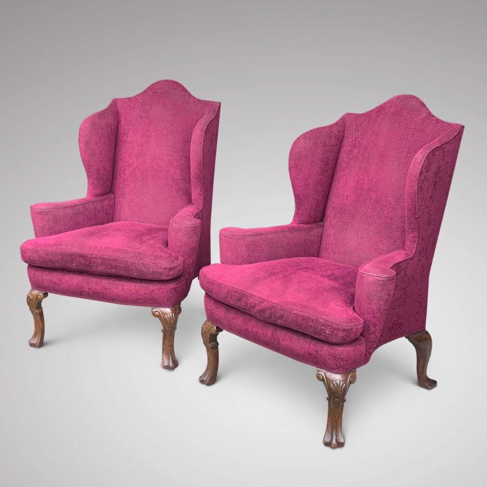 Pair of Early 20th Century Winged Armchairs