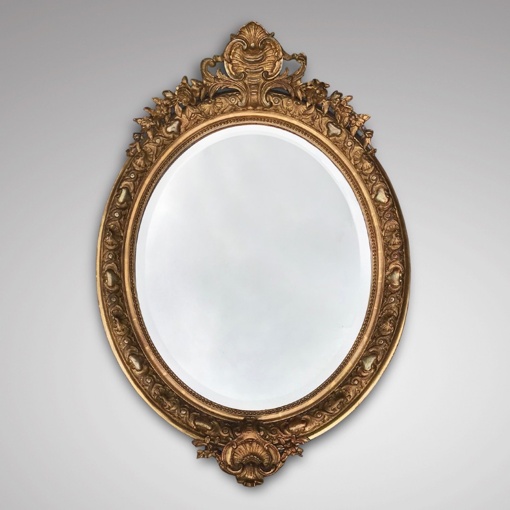 19th Century French Oval Giltwood & Gesso Mirror