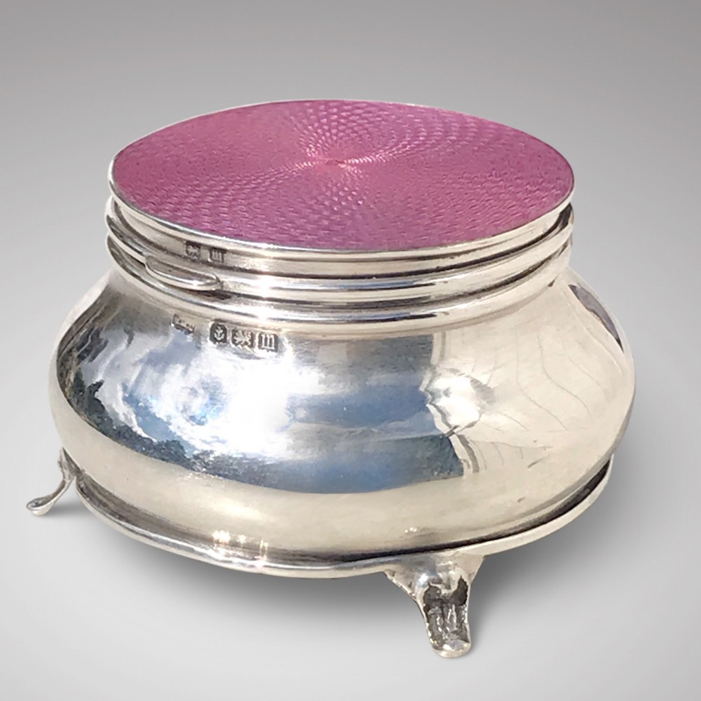 Sterling Silver & Pink Guilloche Enamel Jewel Box