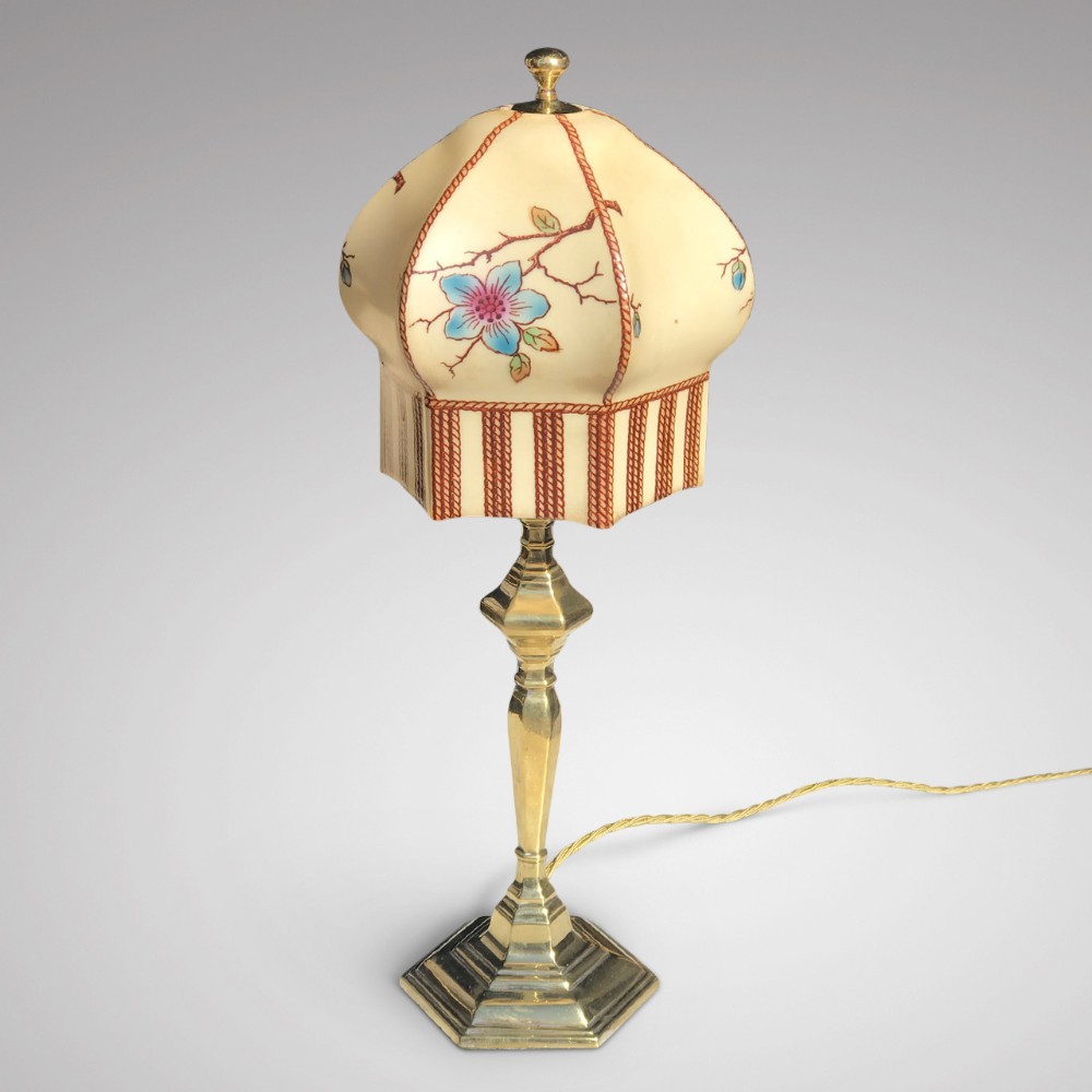 Hexagon Brass Lamp with Original Glass Shade