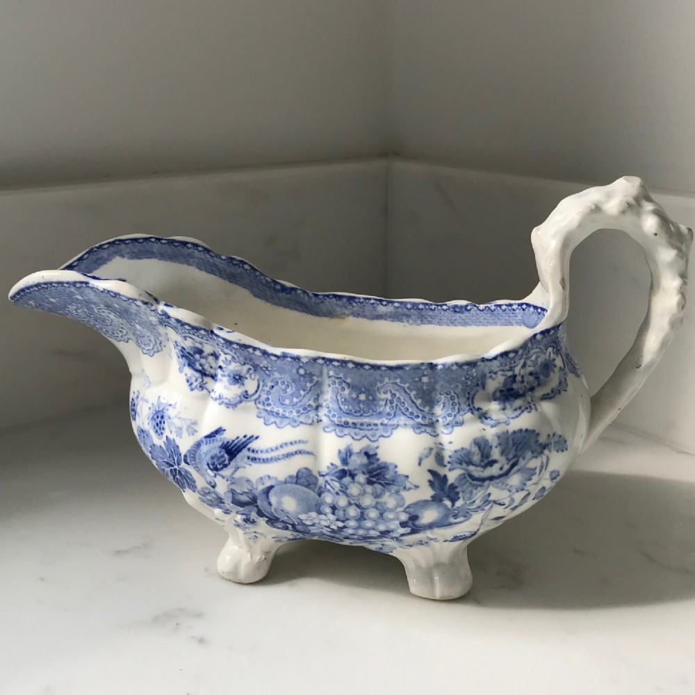 19th Century Staffordshire Blue & White Sauce Boat