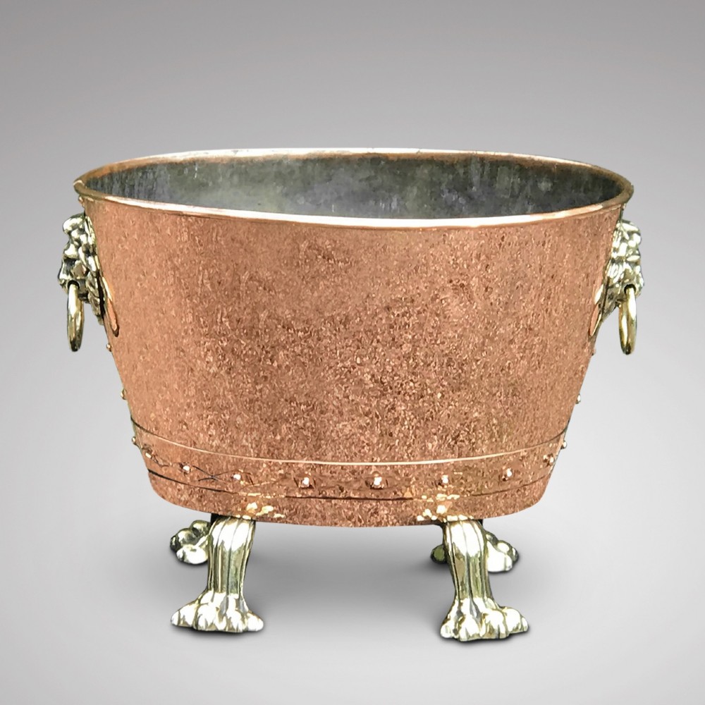 19th Century Copper Jardiniere with Brass Lion Mask Handles