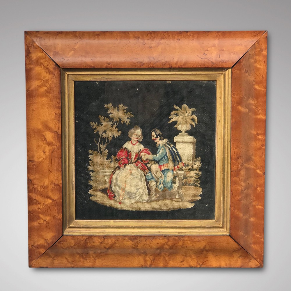 19th Century Needlwwork Picture in Maple Frame