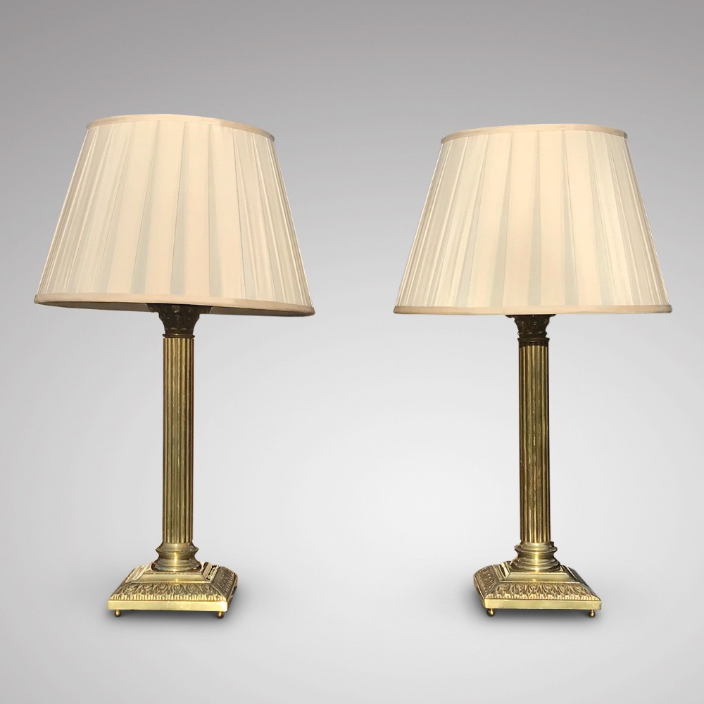 A Fine Pair of Brass Corinthian Column Table Lamps