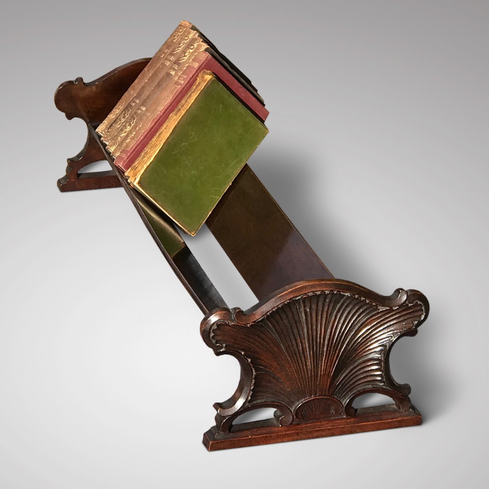 19th Century Mahogany Book Trough with Shell Ends