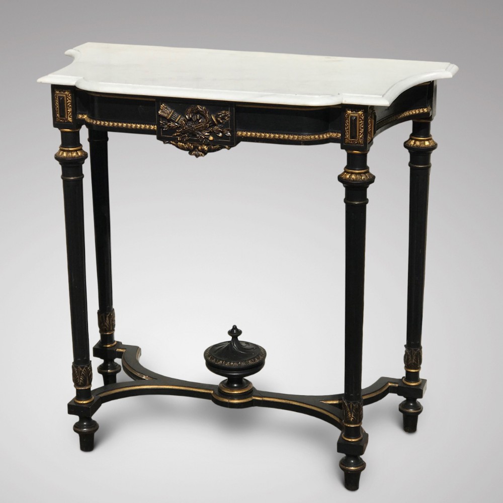 19th Century French Ebonised Console Table with Marble Top