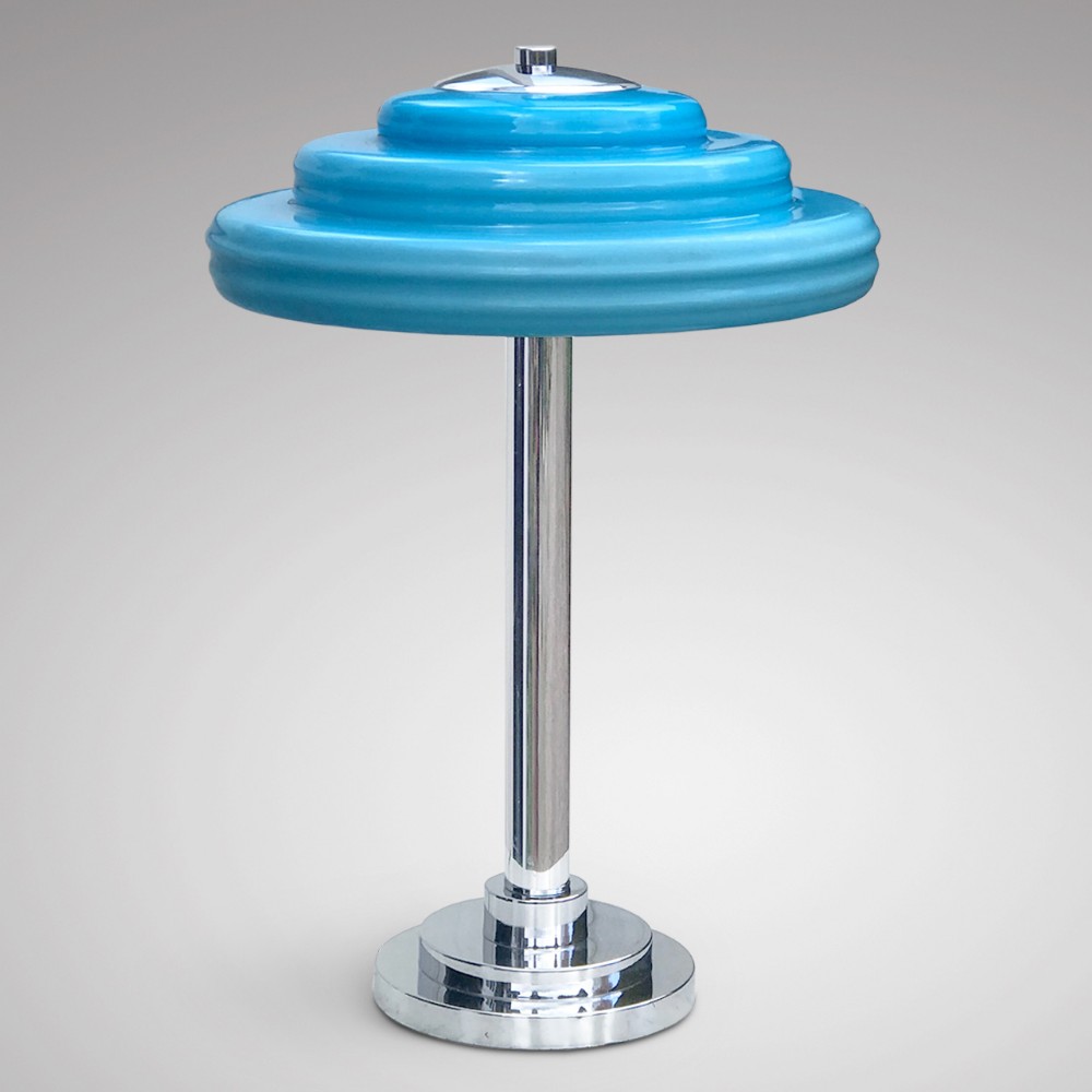 Art Deco Chrome Table Lamp with Glass Shade