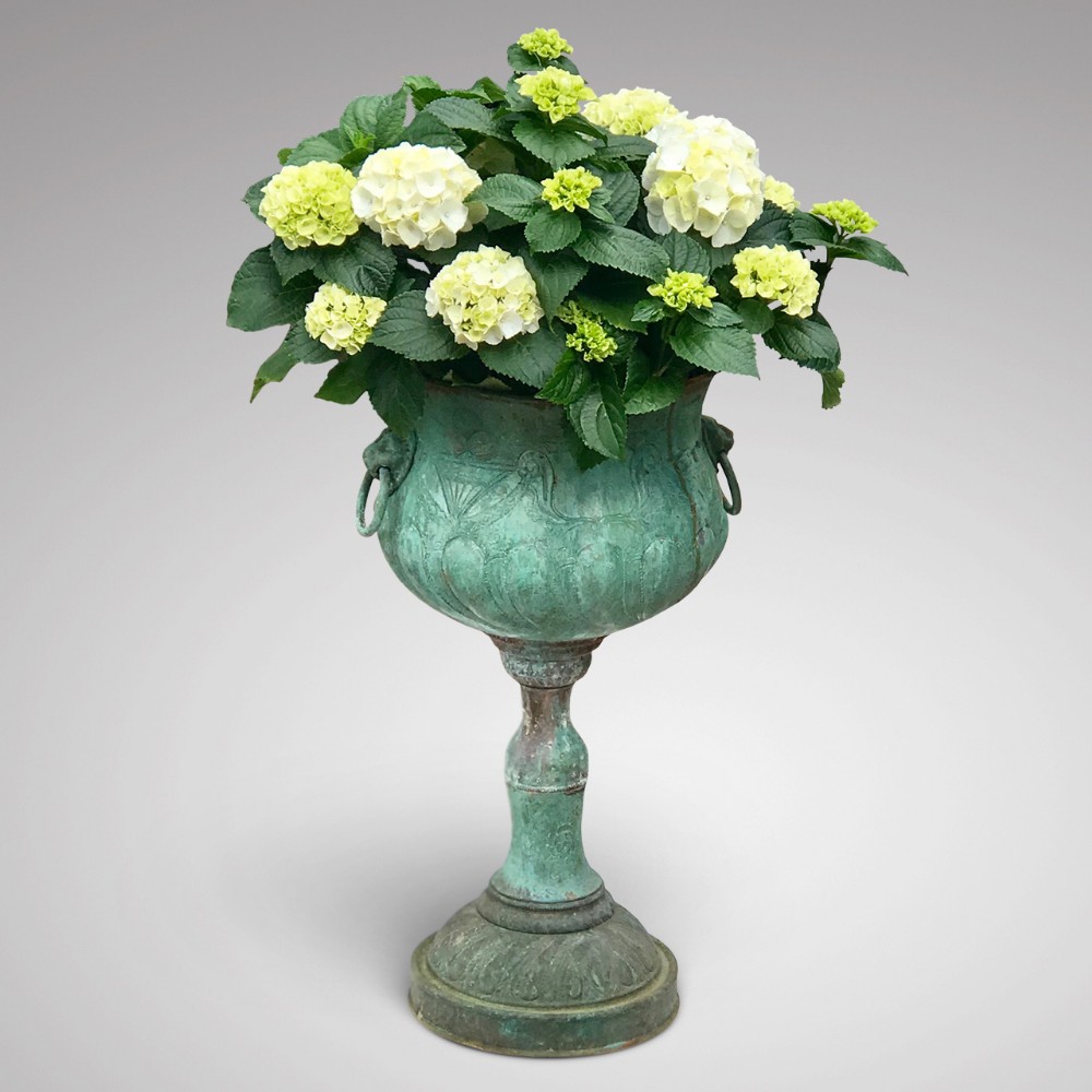 19th Century Verdigris Copper Jardiniere with Lion Mask Ring Handles