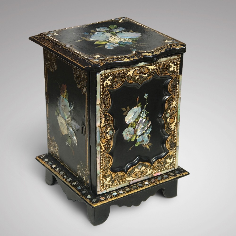 Victorian Inlaid Papier Mache Jewellery Cabinet
