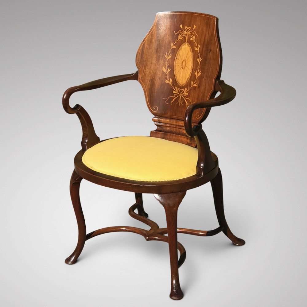 Edwardian Mahogany Open Armchair in the Manner of Cornelius Smith