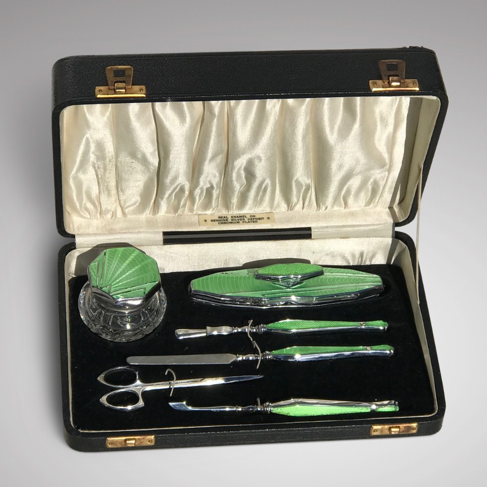 Art Deco Guilloche Enamel Manicure Set