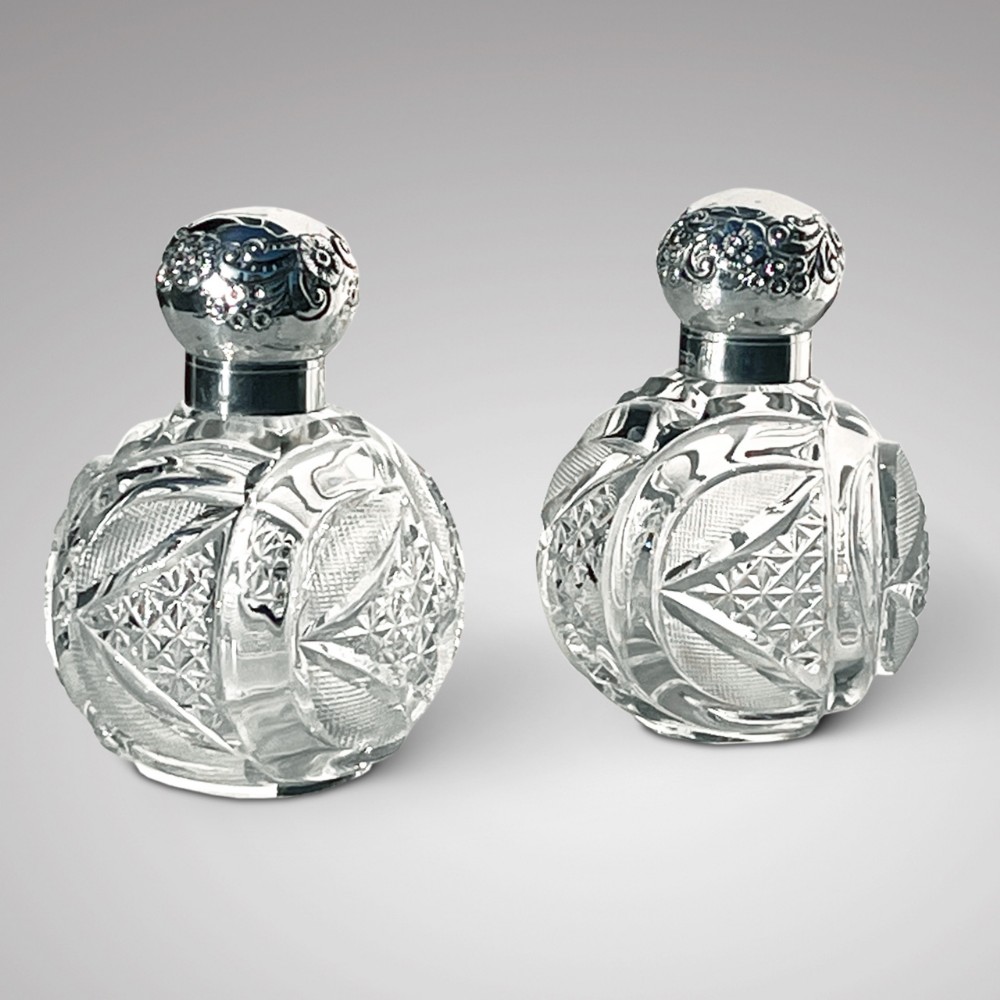 Pair of Victorian Cut Glass Scent Bottles
