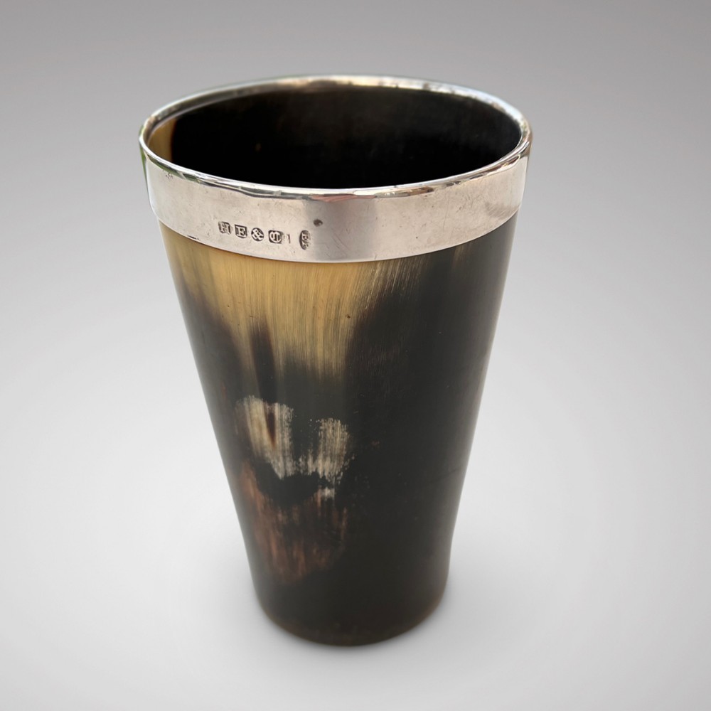 19th Century Silver Rimmed Horn Beaker