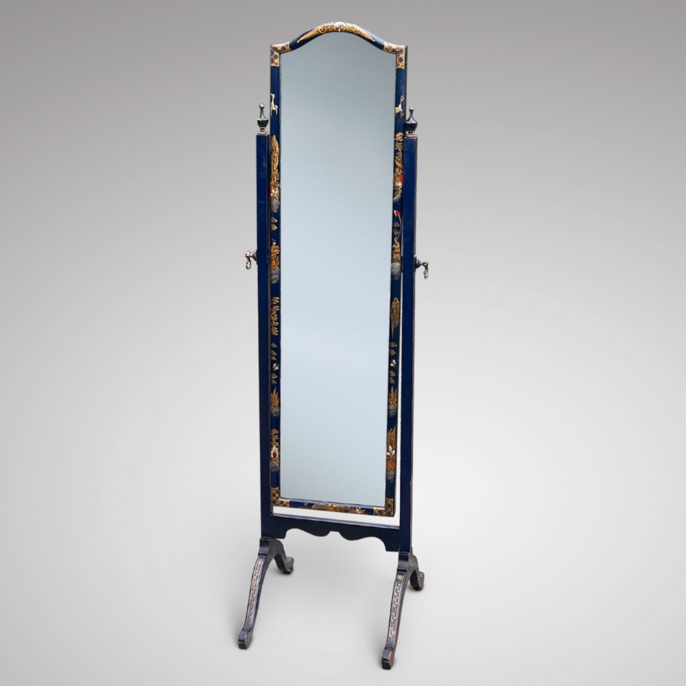 Blue Laquer Chinoiserie Cheval Mirror