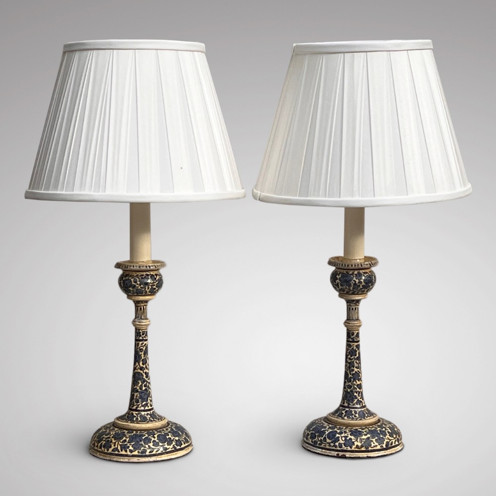 Pair of 19th Century Painted Kashmiri Lamps
